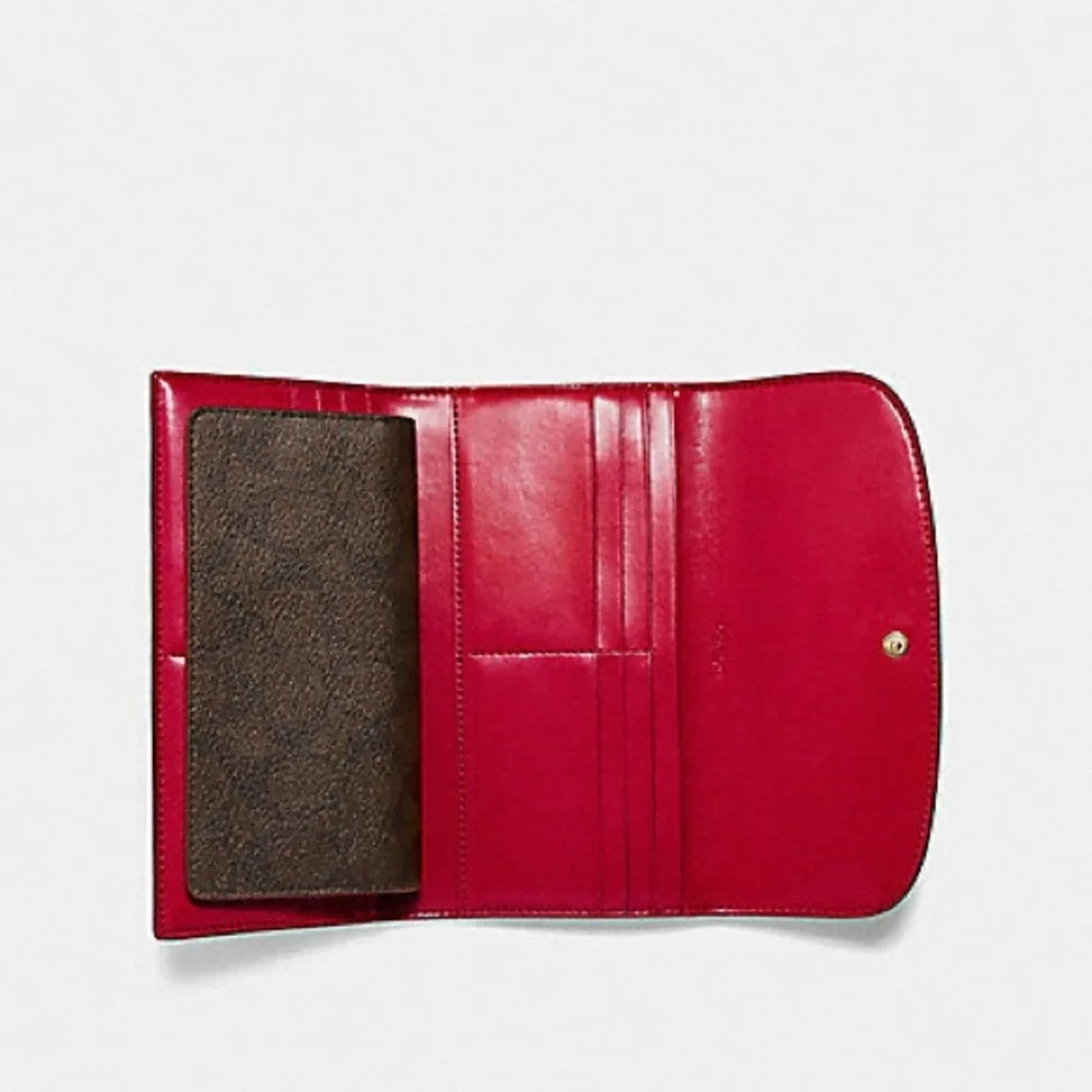 Coach Red and dark Brown checkbook Wallet - Picture 2 of 5